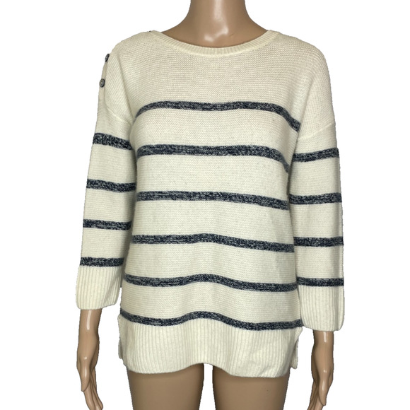 Women's 4 Pure Collection 100% Cashmere Stripe Crewneck Pullover Sweater - Picture 1 of 5